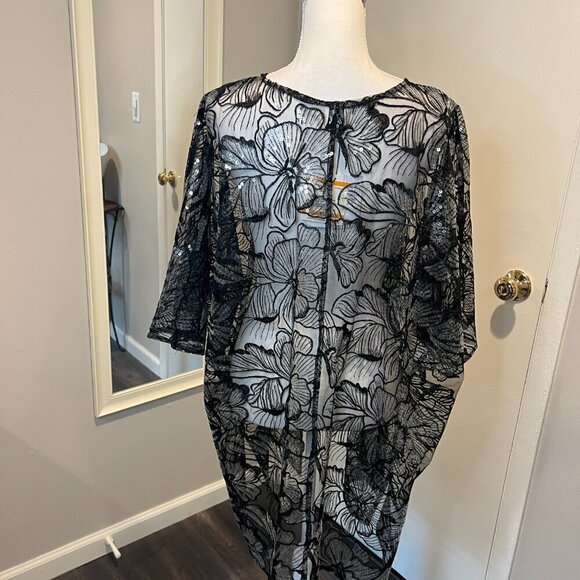 NWT Anne Klein Black Oversized Sheer Cardigan with Sequins, Size S/M - Picture 12 of 16